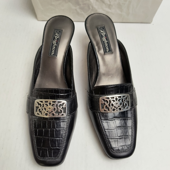 Brighton Steph Black Mules with Low Heel and Decorative Ornament Size 8.5M - Picture 7 of 10